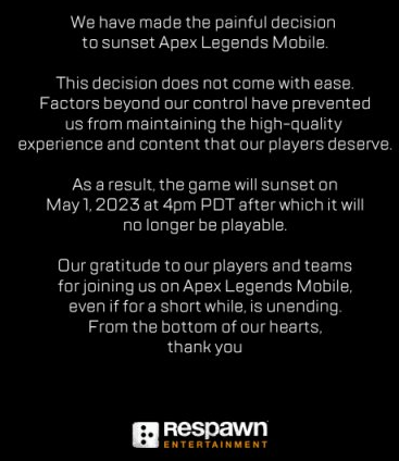 Apex手游5月停运是怎么回事