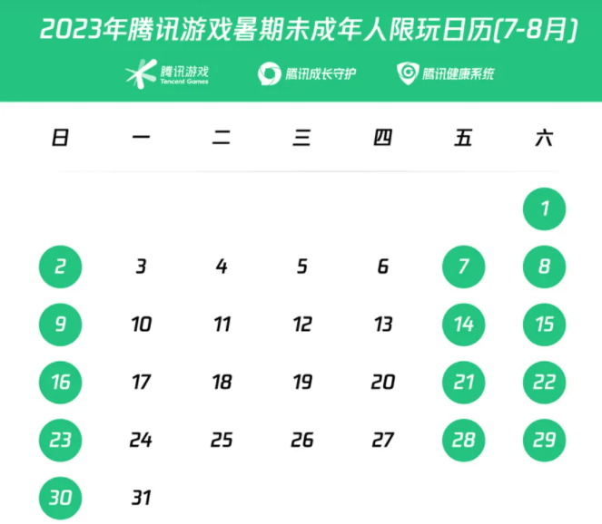 腾讯公布2023暑假未成年人限玩时间安排